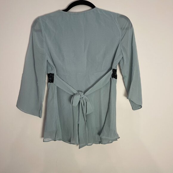 Motherhood Maternity Sheer Wrap Top With Lace Trim & Tie Belt Size Large - Picture 2 of 6